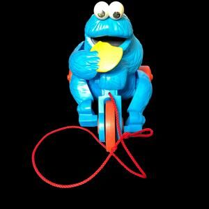 Vintage Sesame Street Cookie Monster Pull Along Toy 1982 Muppets Child Toddler